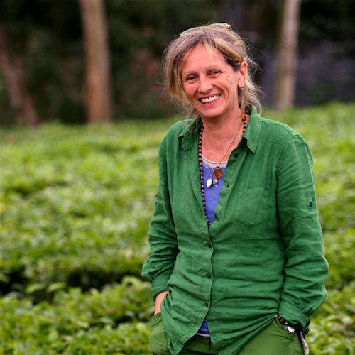 Arlette Rohmer dans une plantation de thé